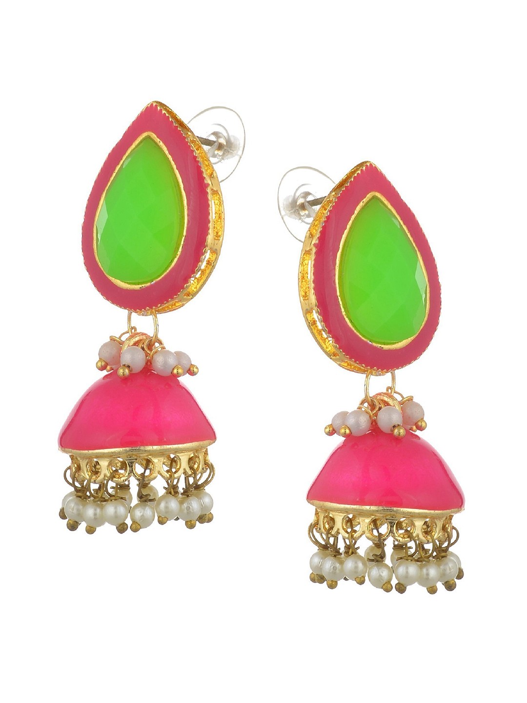 

Kshitij Jewels Pink & Green Contemporary Jhumkas Earrings