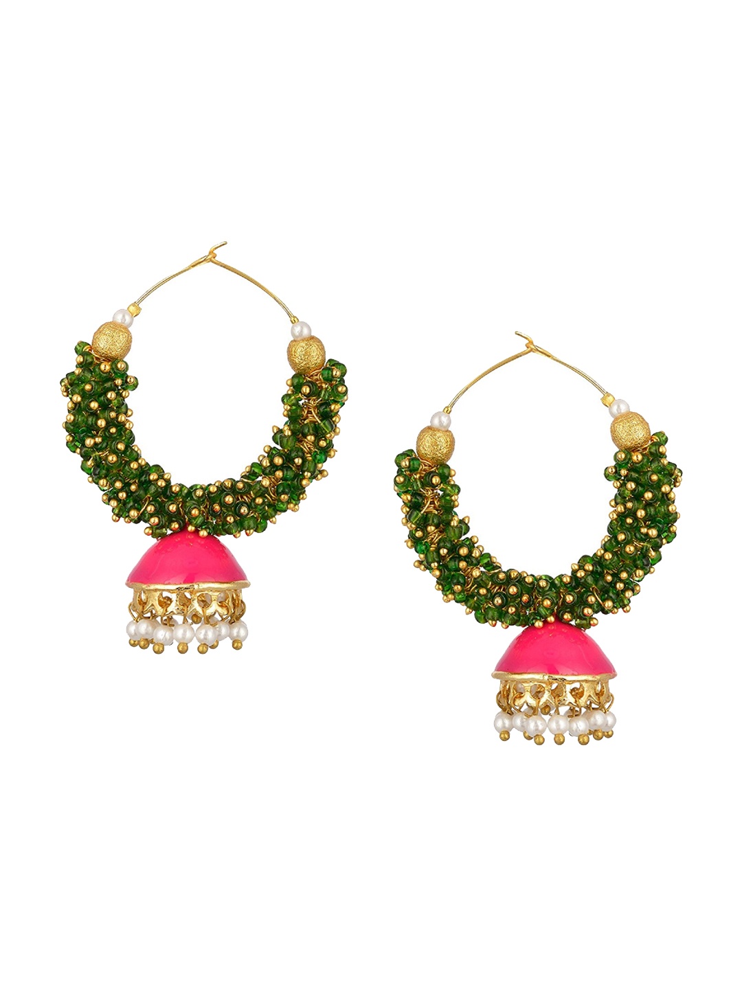 

Kshitij Jewels Green & Pink Circular Hoop Earrings