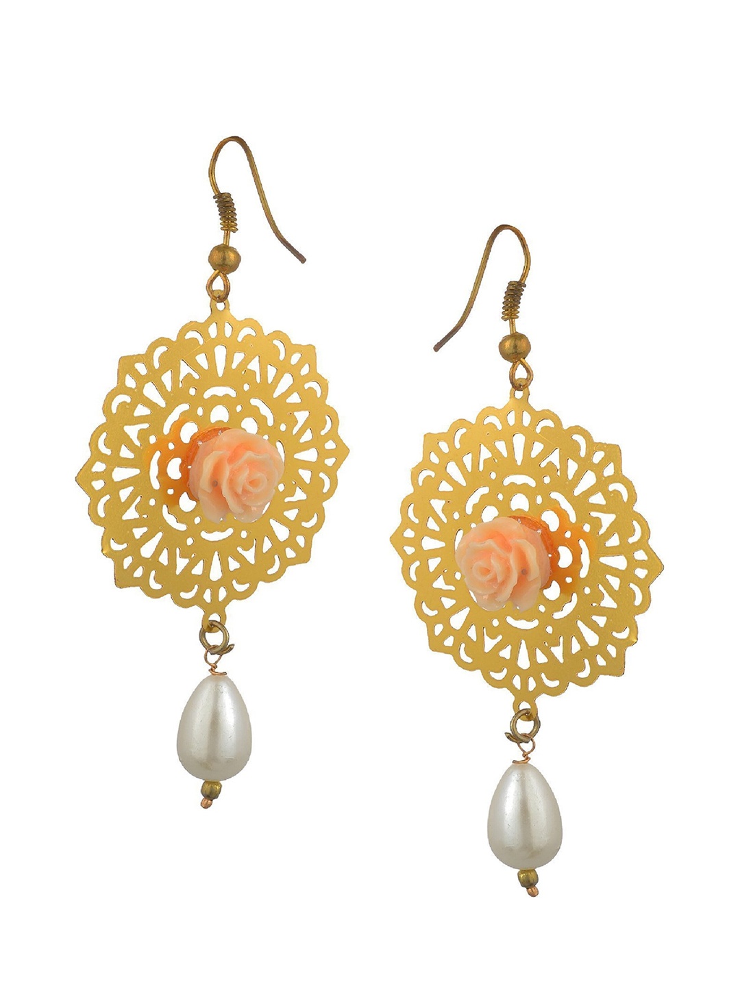 

Kshitij Jewels Women Gold-Toned & White Circular Drop Earrings