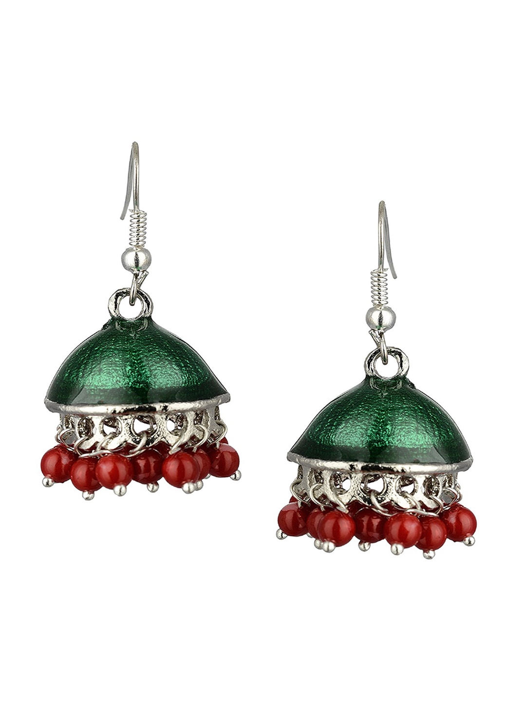 

Kshitij Jewels Green & Red Dome Shaped Jhumkas Earrings