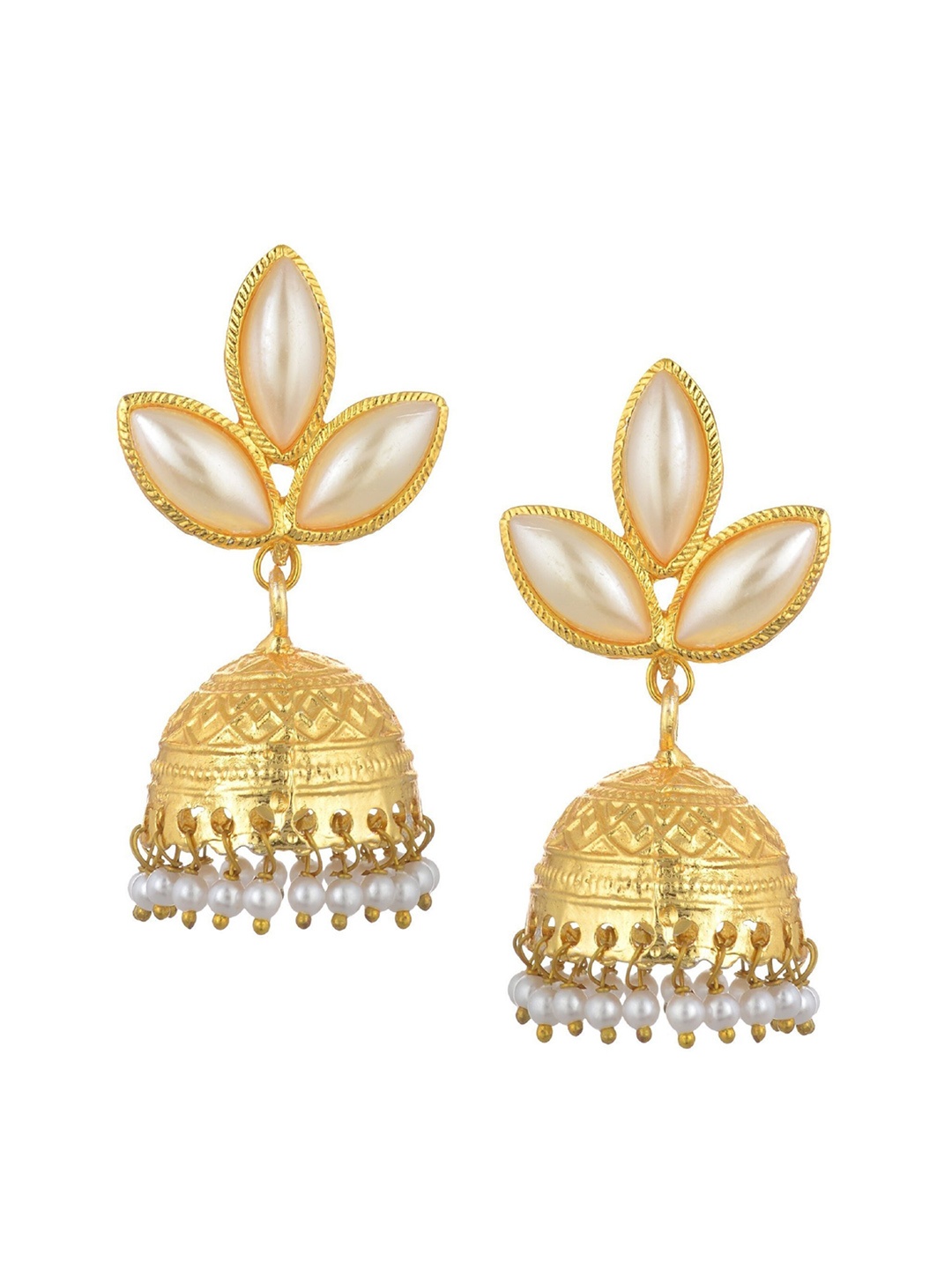 

Kshitij Jewels Women Gold-Toned & White Dome Shaped Jhumkas Earrings