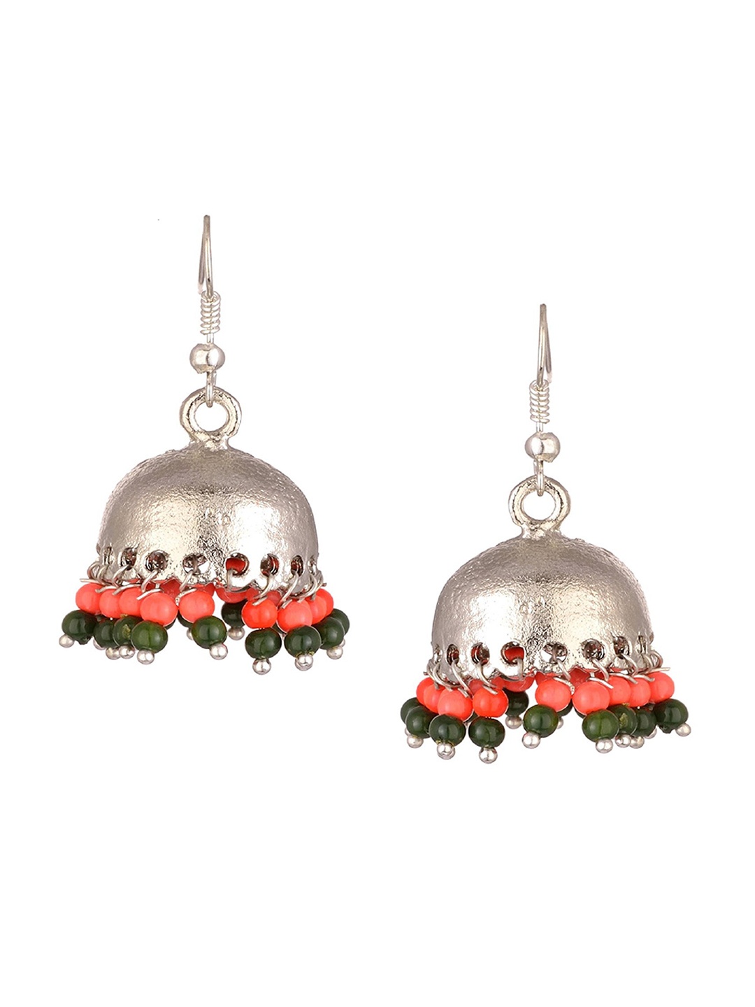 

Kshitij Jewels Silver-Toned & Orange Contemporary Jhumkas Earrings