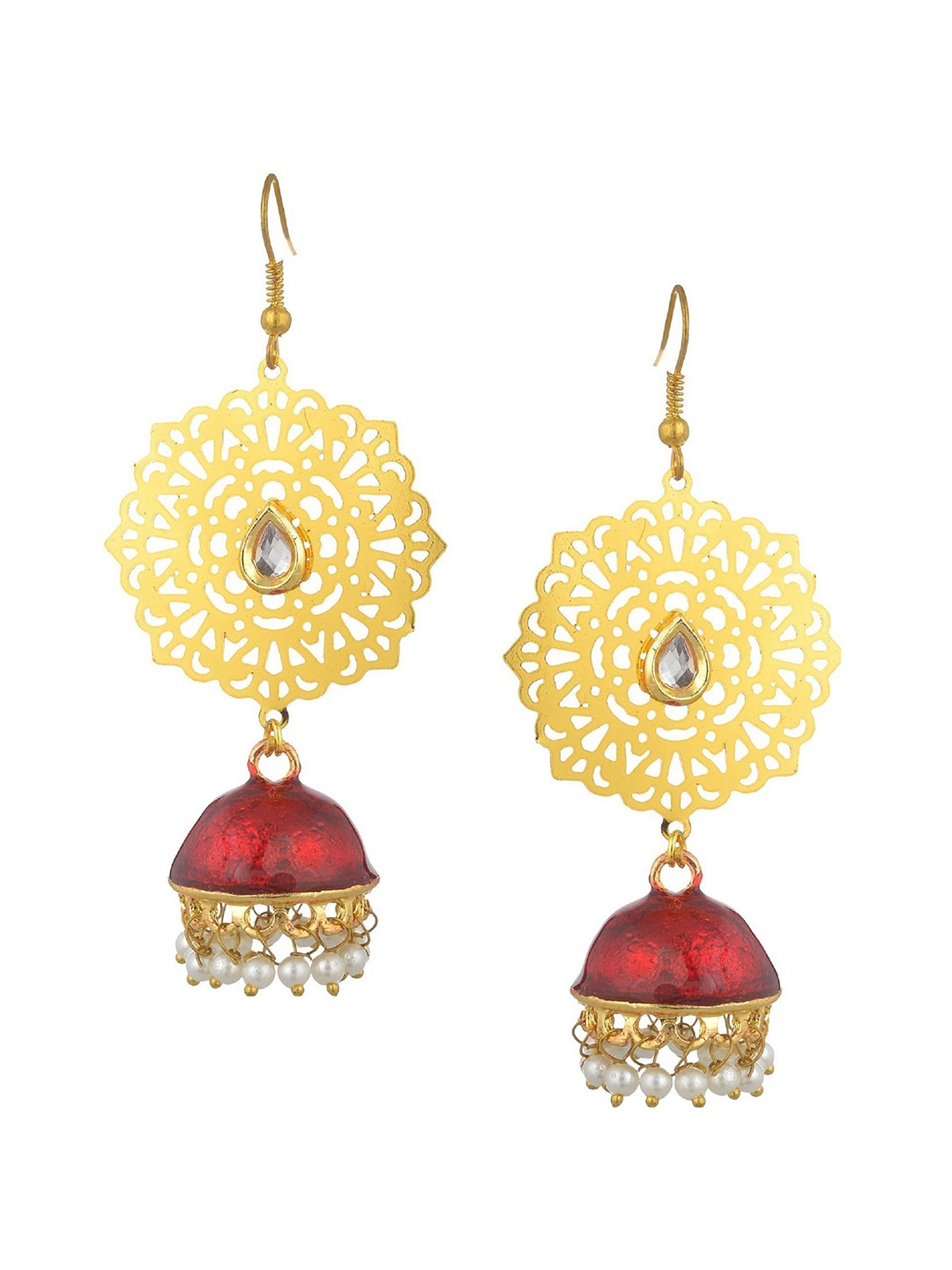 

Kshitij Jewels Gold-Toned Maroon Dome Shaped Jhumkas Earrings