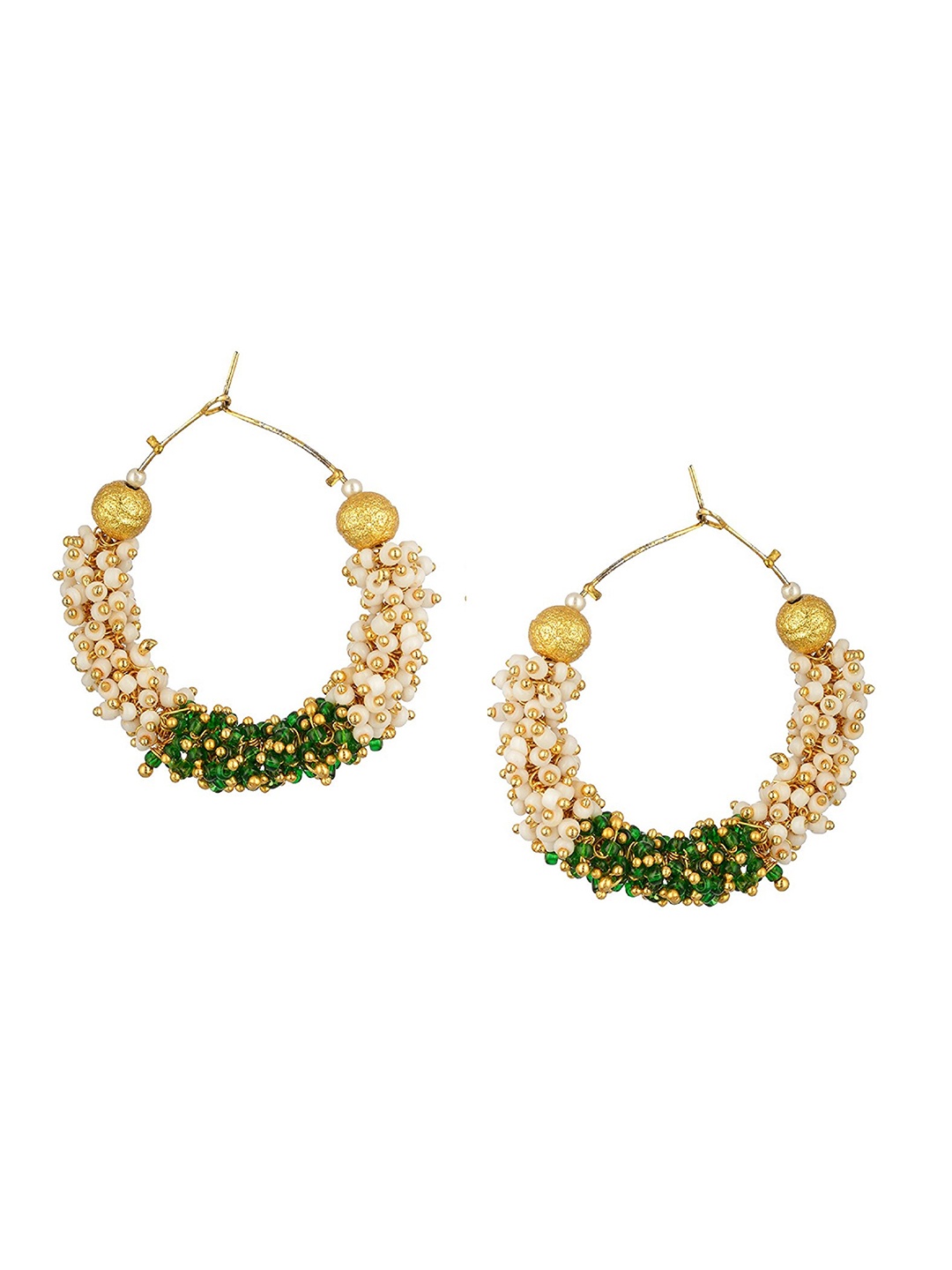 

Kshitij Jewels Women Green & White Contemporary Metal Hoop Earrings