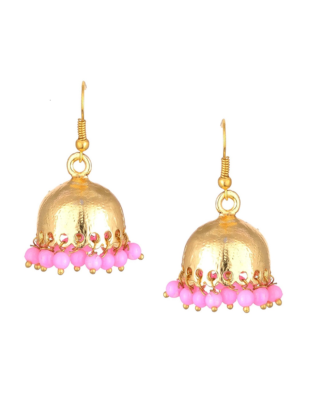 

Kshitij Jewels Gold-Plated & Pink Contemporary Jhumka Earrings