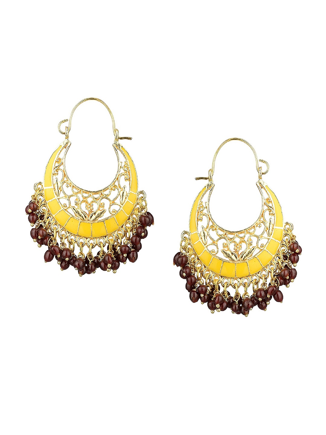 

Kshitij Jewels Gold-Toned & Maroon Contemporary Chandbalis Earrings