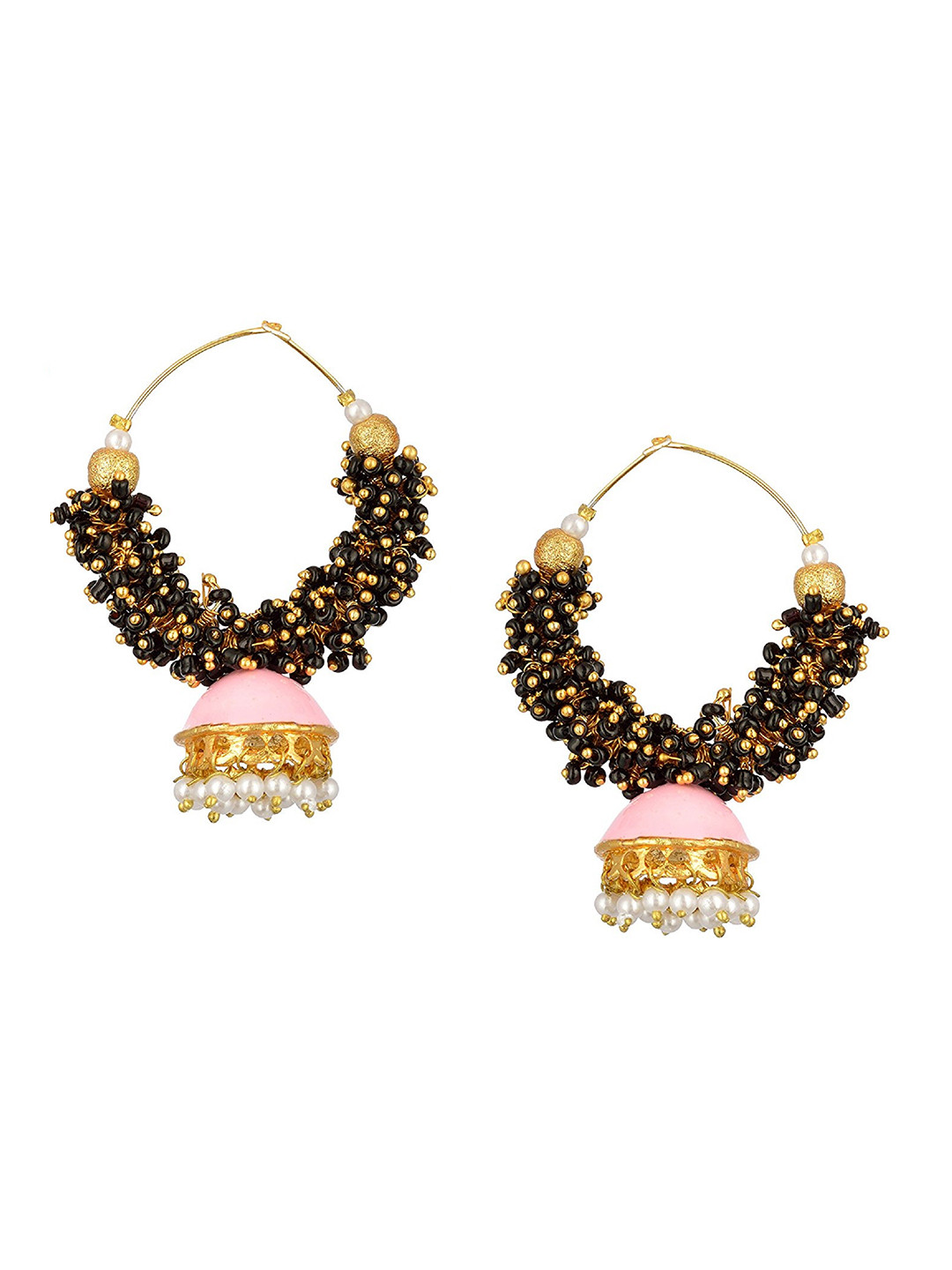 

Kshitij Jewels Black & Pink Contemporary Jhumkas Earrings