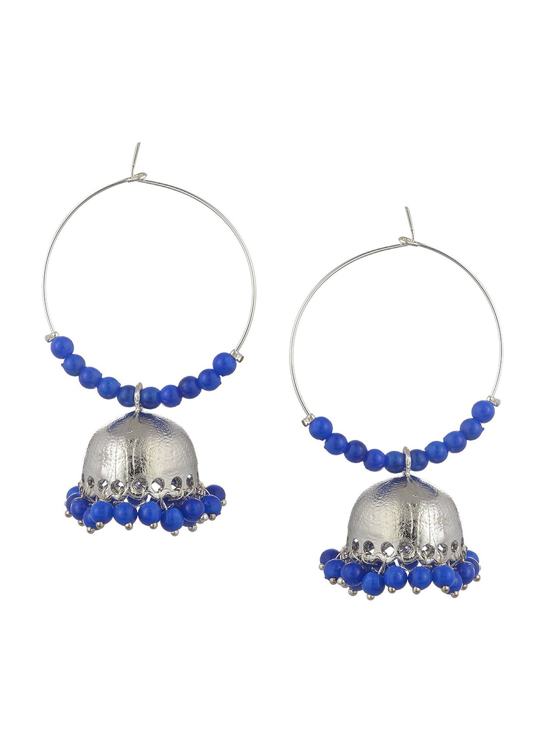 

Kshitij Jewels Blue & Silver-Toned Contemporary Jhumkas Earrings