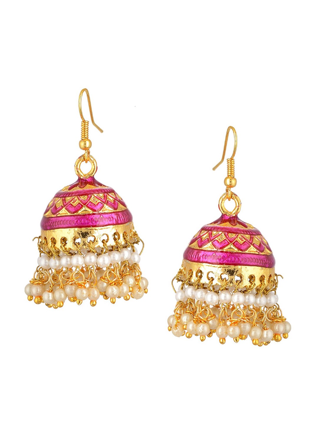 

Kshitij Jewels Women Gold-Toned & Pink Dome Shaped Jhumkas Earrings