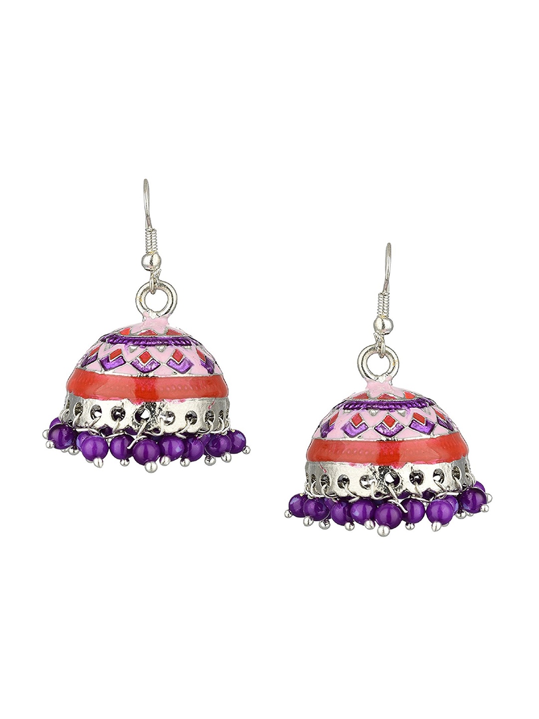 

Kshitij Jewels Purple & Red Silver-Plated Contemporary Jhumkas Earrings