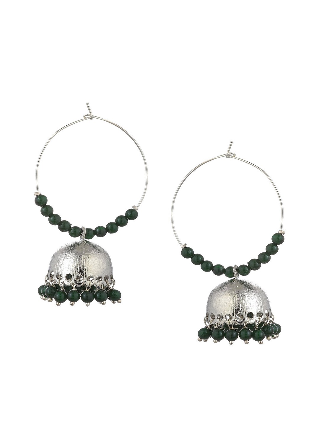 

Kshitij Jewels Green Contemporary Silver-Plated Jhumkas Earrings
