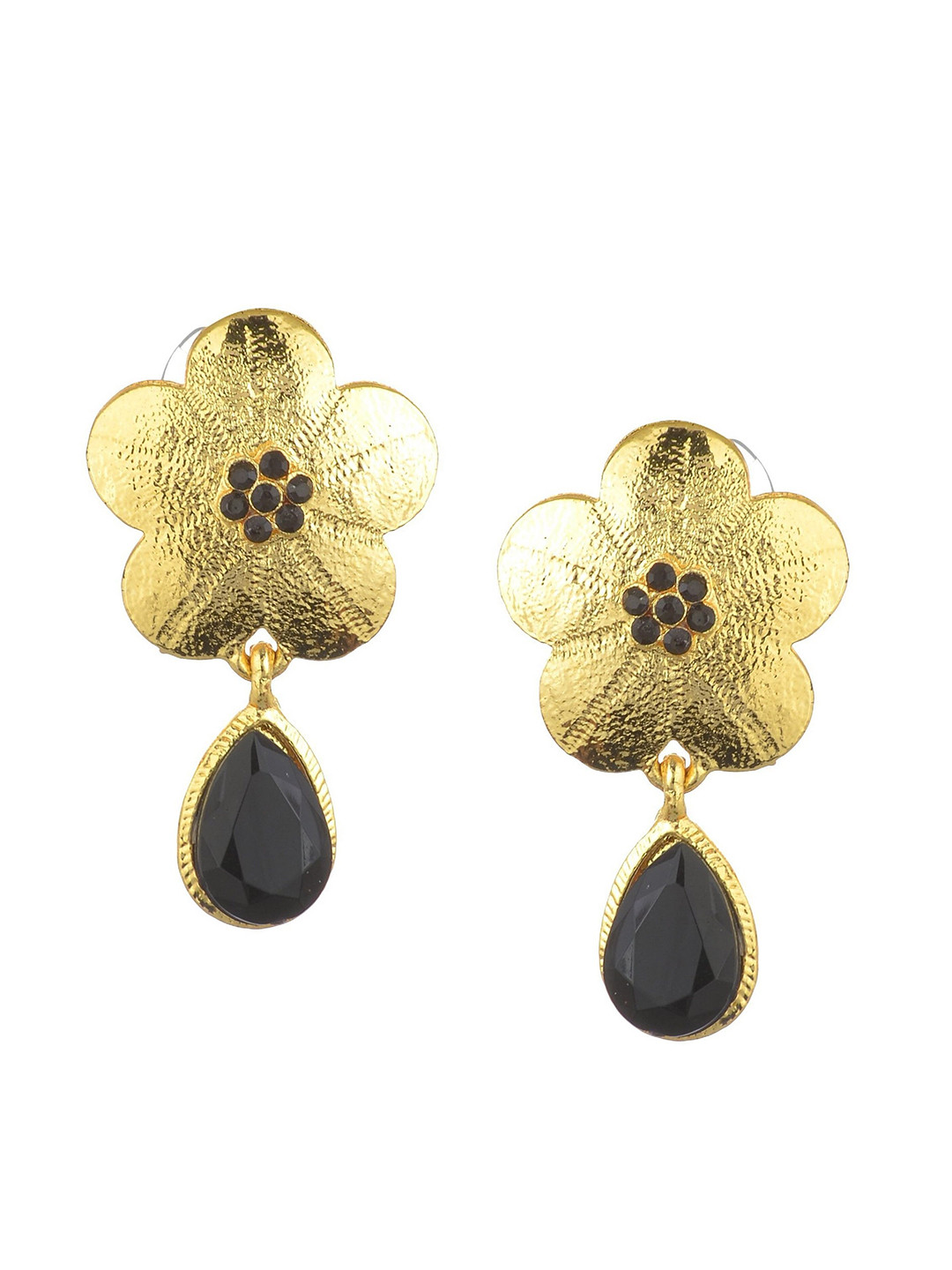 

Kshitij Jewels Black Floral Gold-Plated Drop Earrings