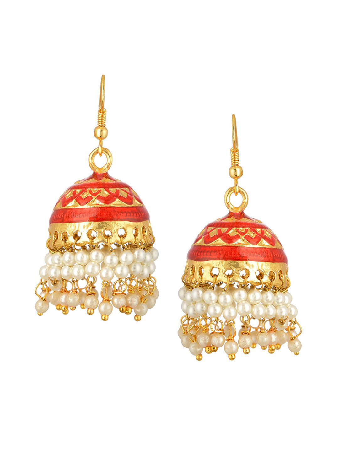 

Kshitij Jewels Red & Gold-Toned Contemporary Jhumkas Earrings