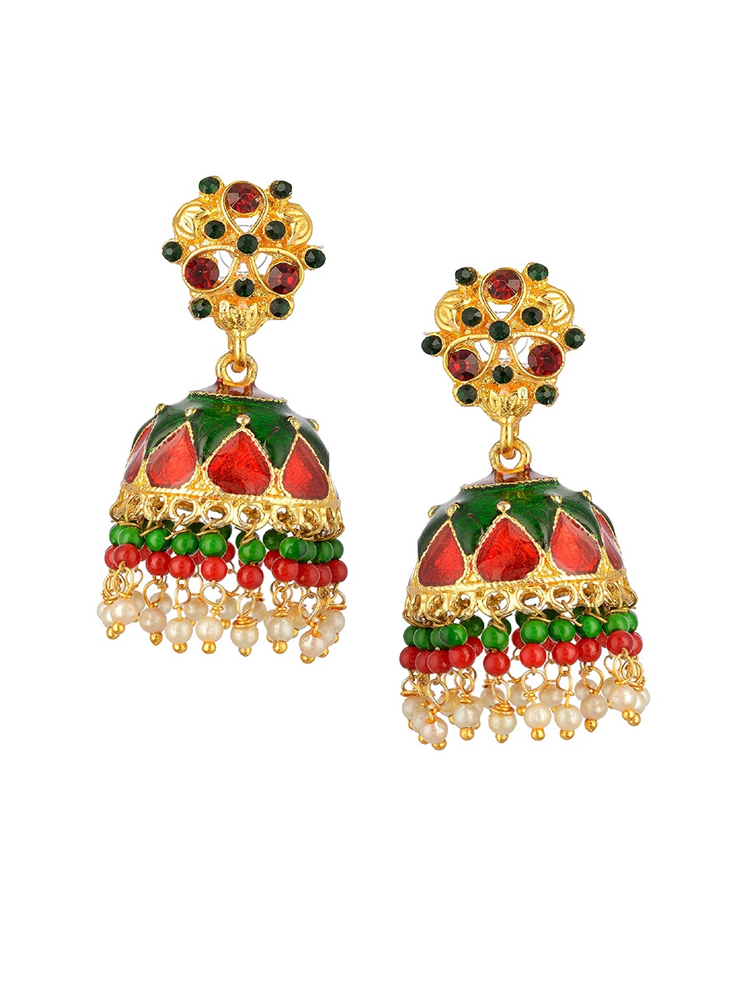 

Kshitij Jewels Women Red & Green Contemporary Metal Jhumkas Earrings