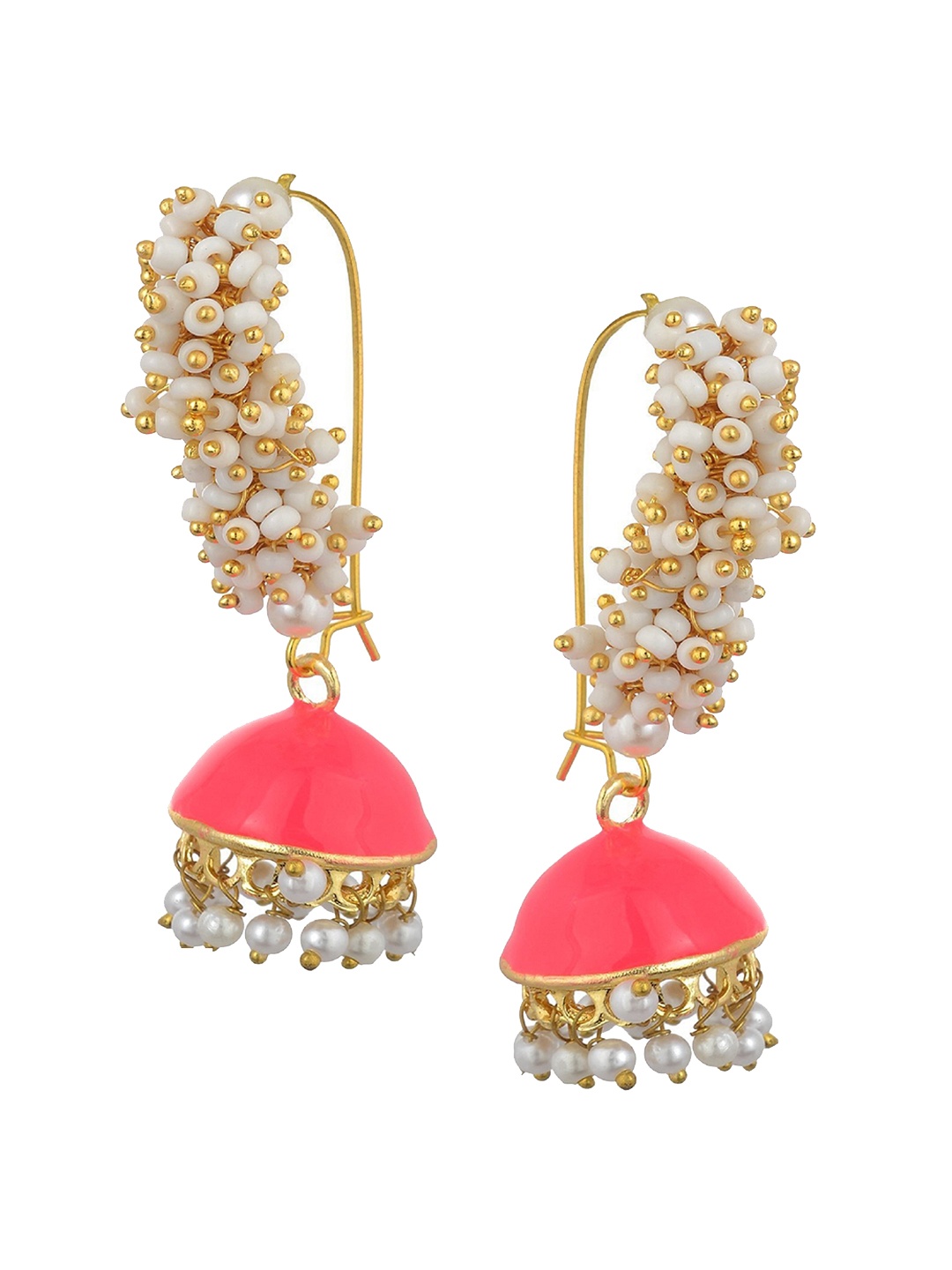 

Kshitij Jewels Pink Gold Plated Contemporary Jhumkas Earrings