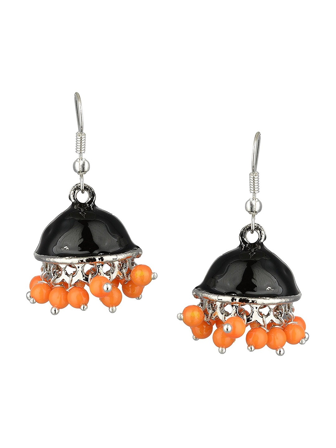 

Kshitij Jewels Black & Orange Silver-Plated Contemporary Jhumkas Earrings