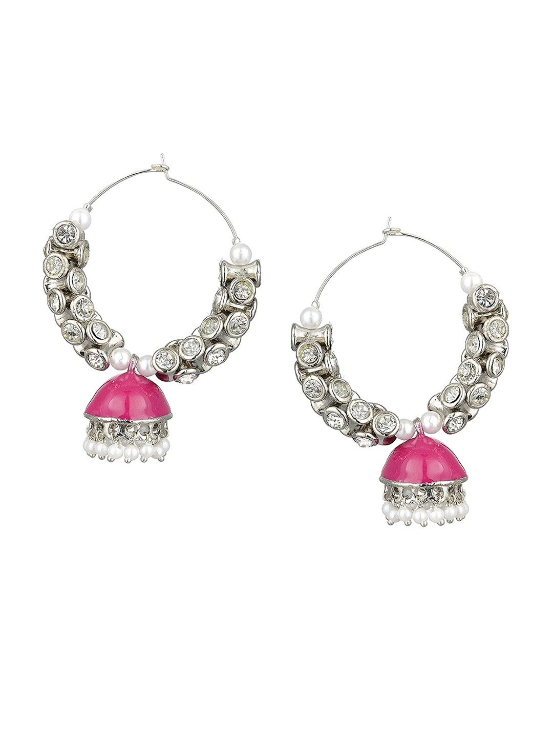 

Kshitij Jewels Pink & Silver Plated Contemporary Jhumkas Earrings