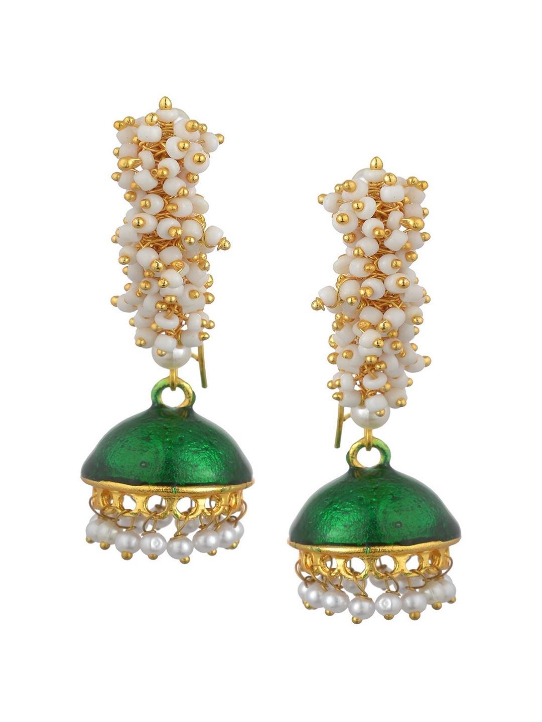 

Kshitij Jewels Women Green & White Contemporary Jhumkas Earrings