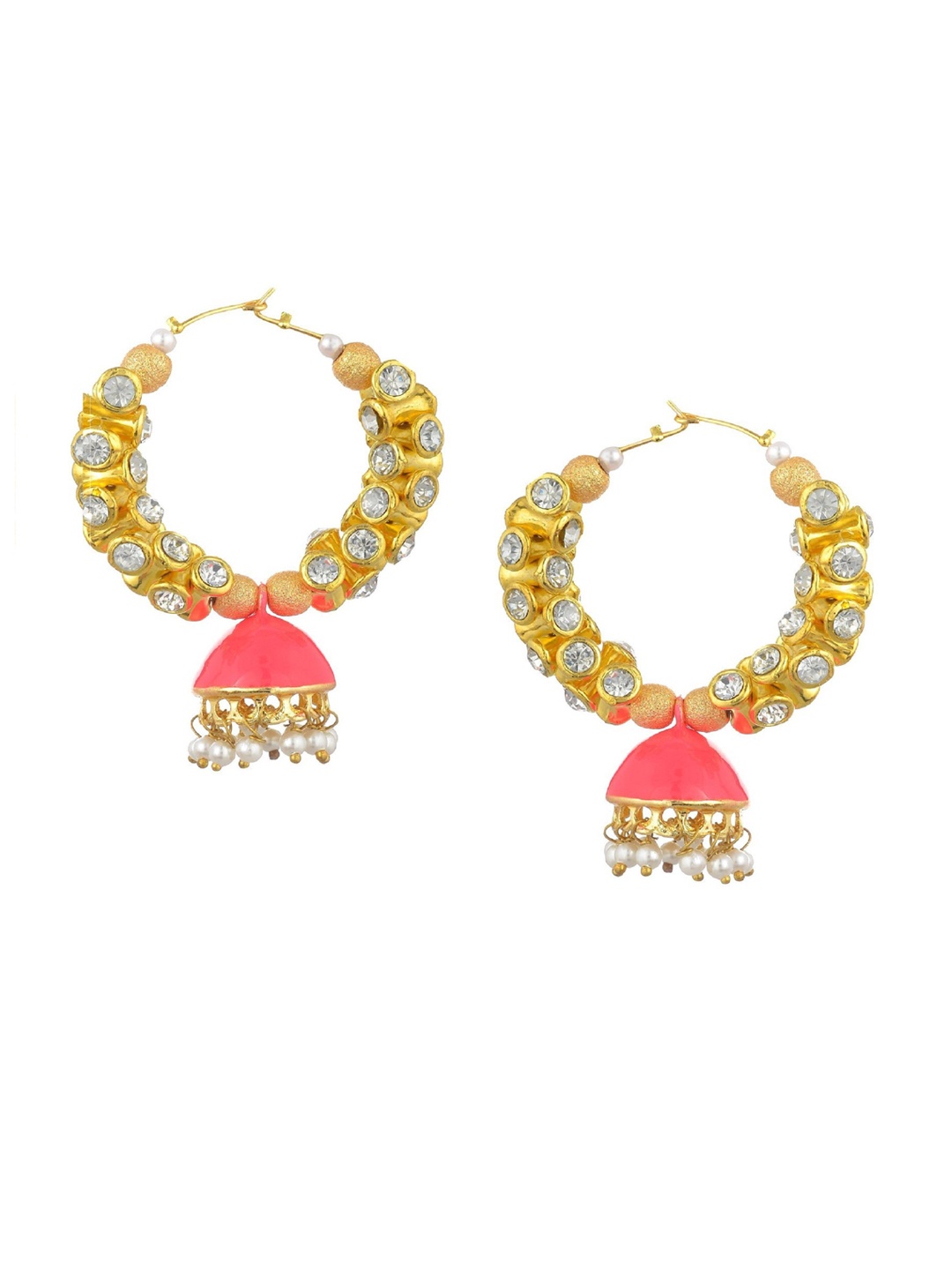 

Kshitij Jewels Pink & Gold-Toned Contemporary Jhumkas Earrings