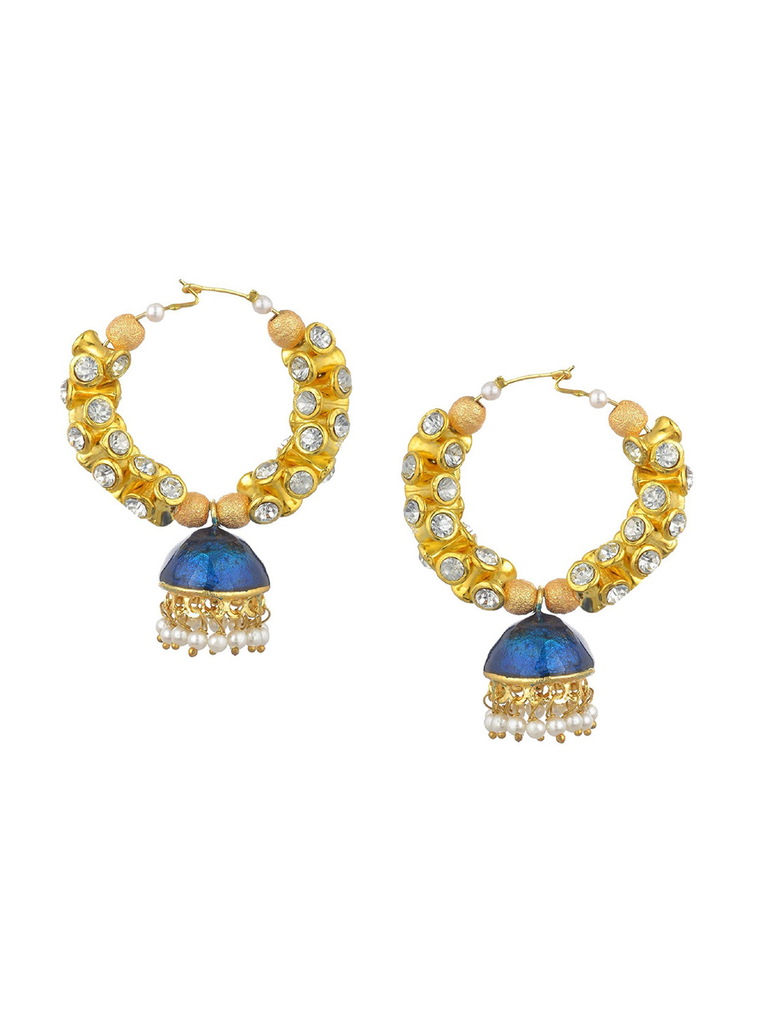 

Kshitij Jewels Blue & Gold-Plated Contemporary Jhumkas Earrings