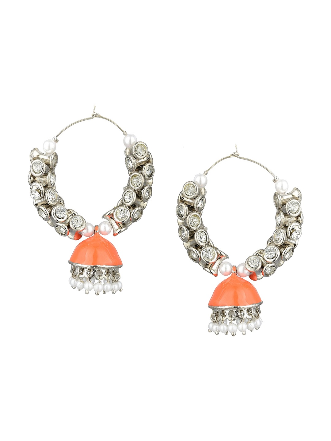 

Kshitij Jewels Orange & Silver Plated Contemporary Jhumkas Earrings