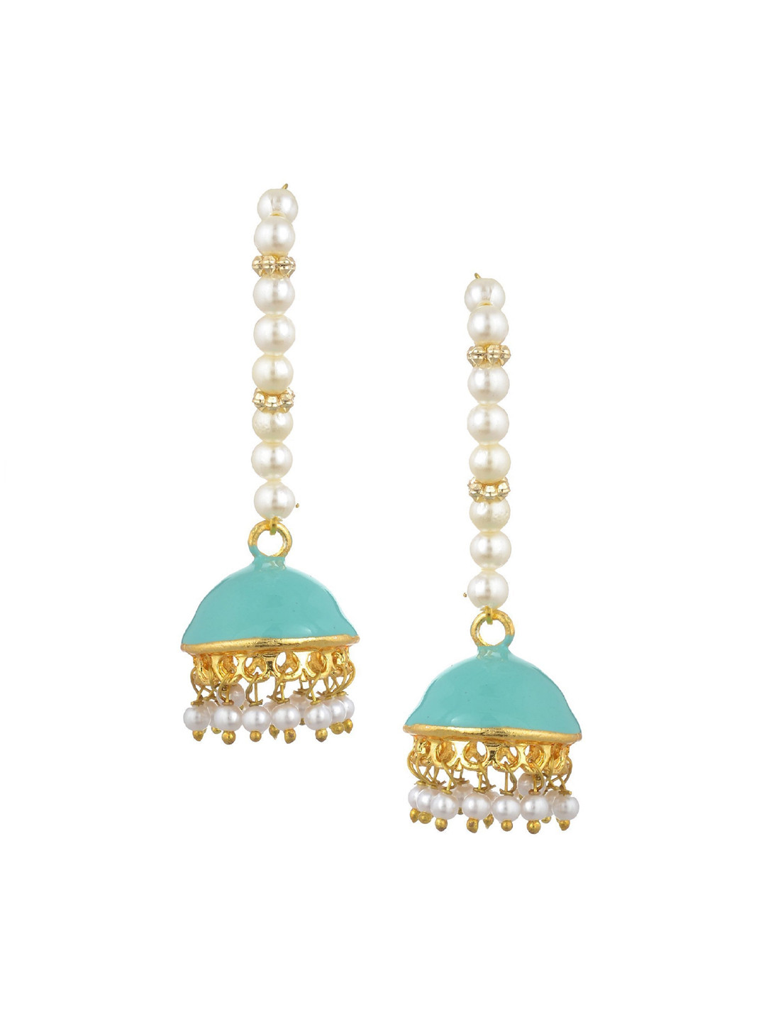 

Kshitij Jewels Women Blue & Gold-Toned Contemporary Jhumkas Earrings