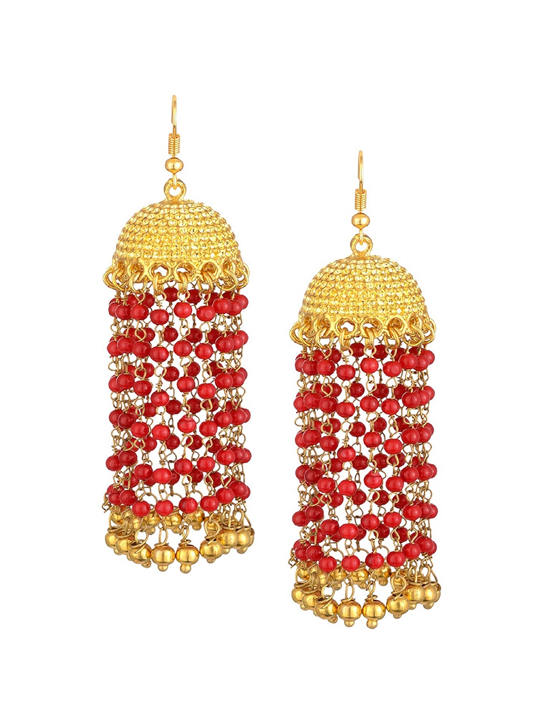 

Kshitij Jewels Red Gold-Plated Dome Shaped Jhumkas Earrings
