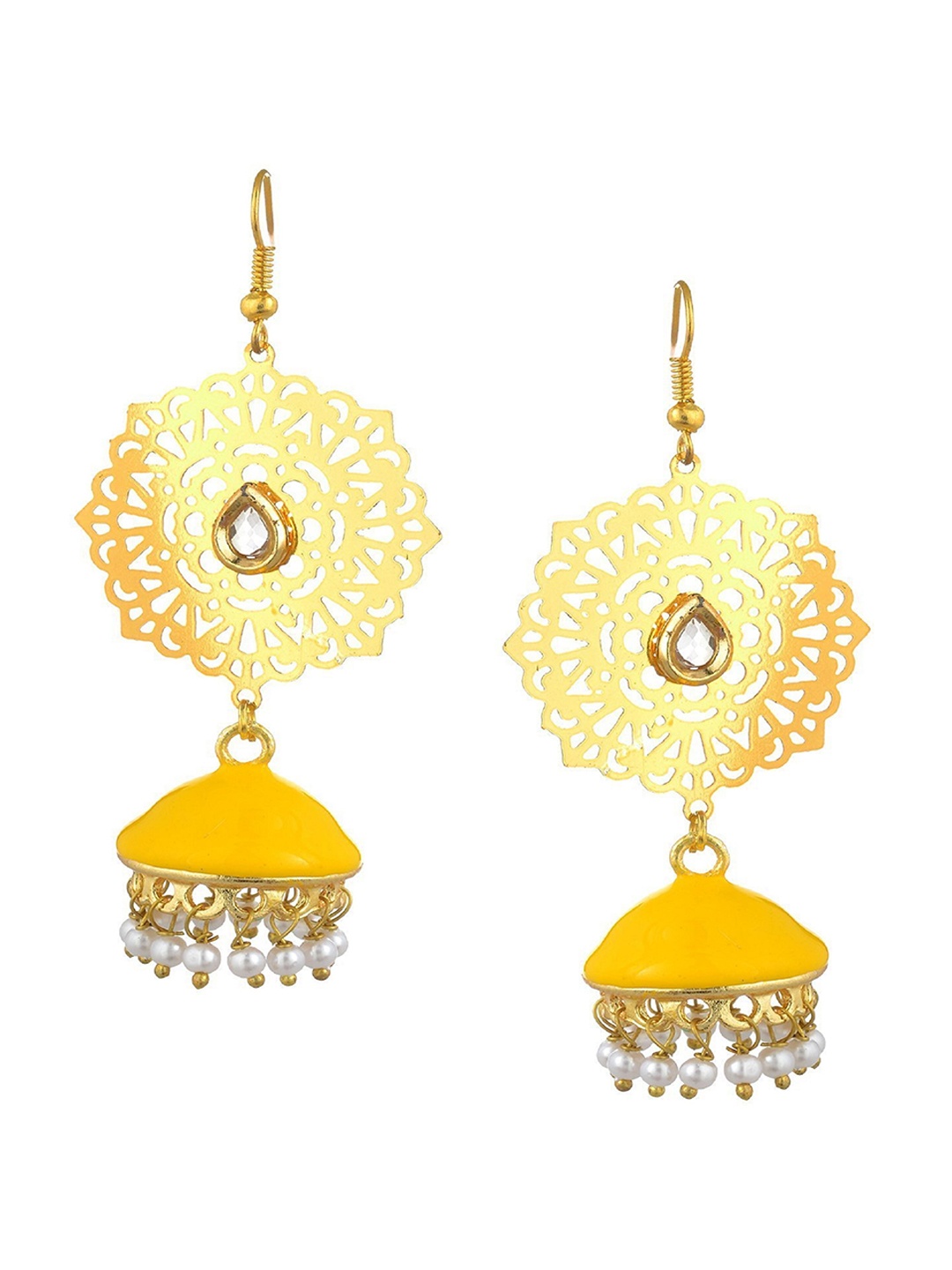 

Kshitij Jewels Gold-Toned & Yellow Contemporary Drop Earrings