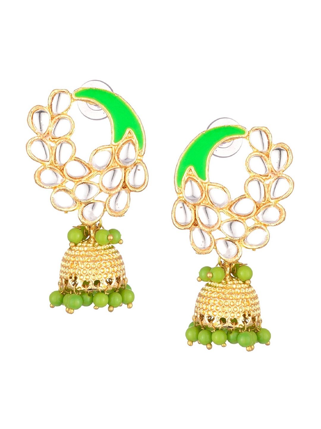 

Kshitij Jewels Gold -Toned Green Dome Shaped Jhumkas Earrings