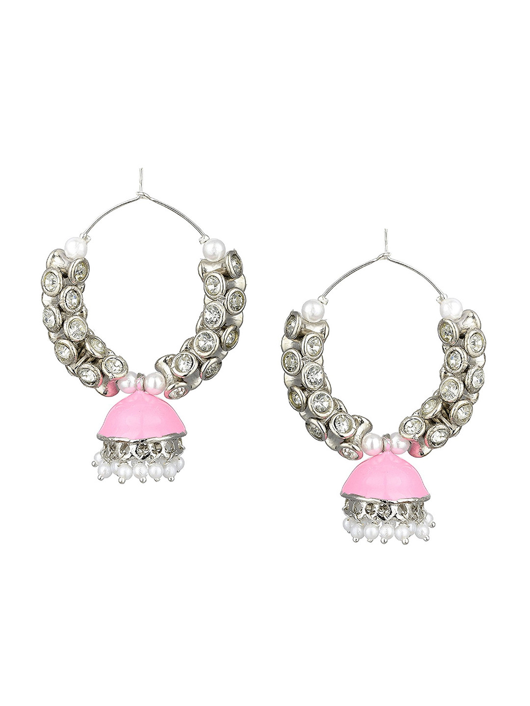 

Kshitij Jewels Women Pink & White Contemporary Metal Jhumkas Earrings