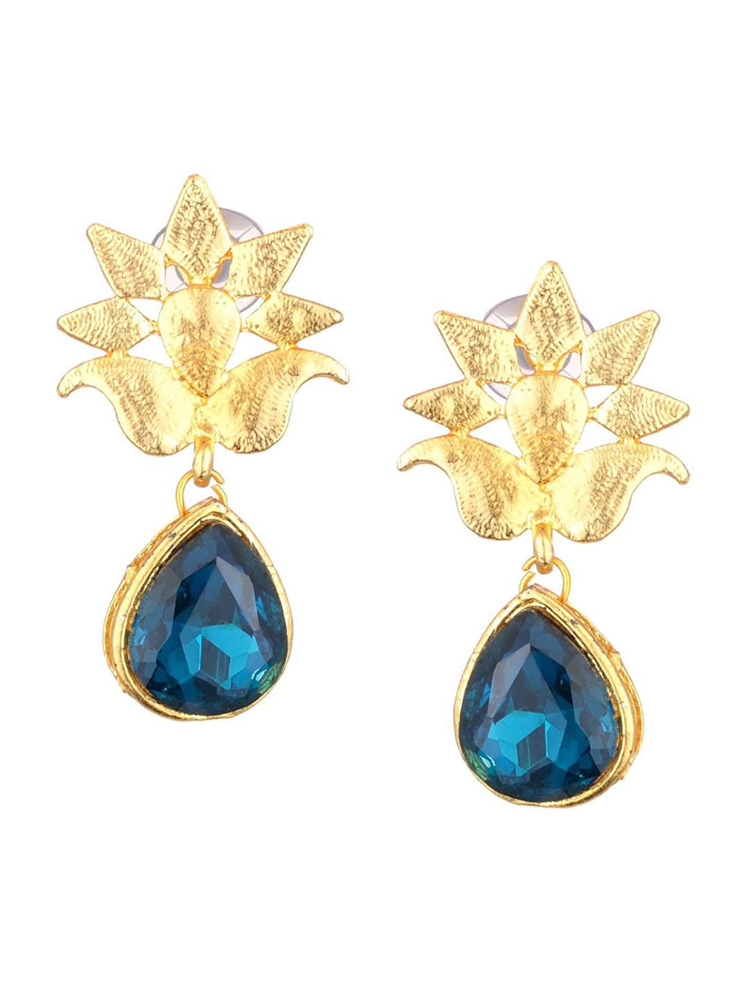 

Kshitij Jewels Gold-Toned & Blue Floral Drop Earrings