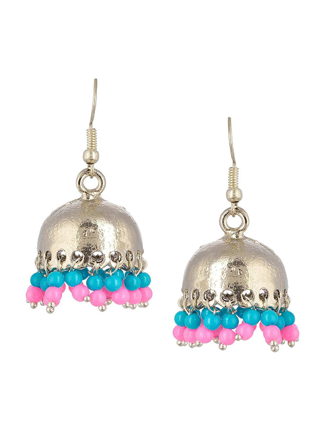 

Kshitij Jewels Womeen Pink & Turquoise Blue Contemporary Jhumkas Earrings