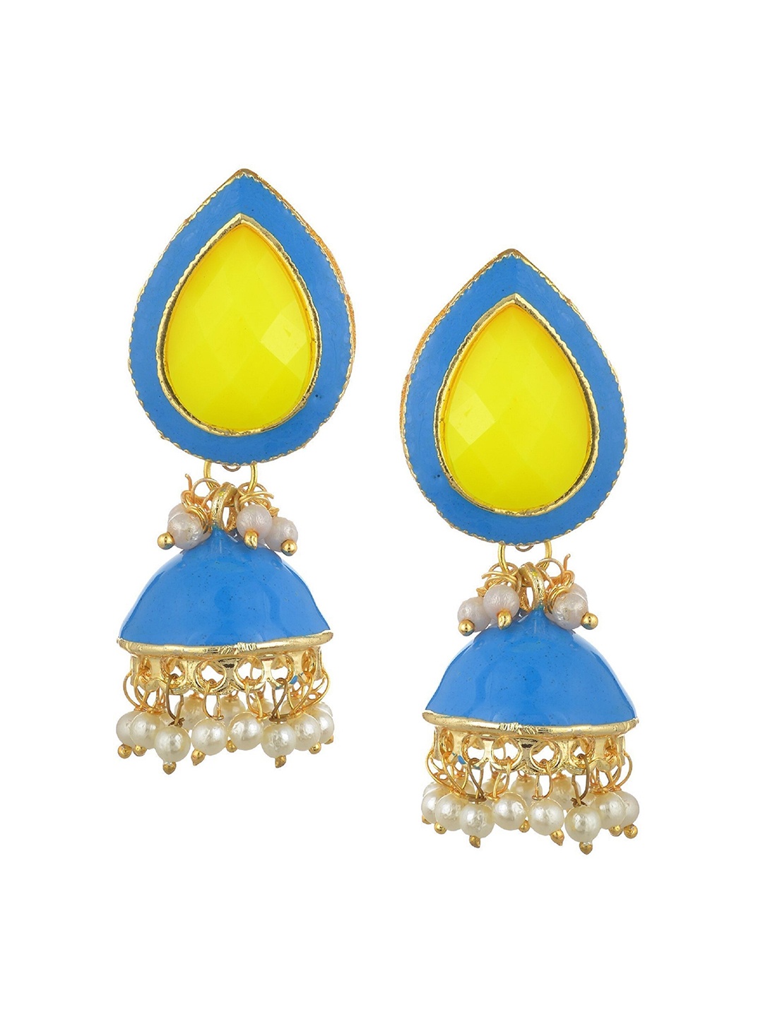 

Kshitij Jewels Yellow & Blue Gold Plated Contemporary Jhumkas Earrings