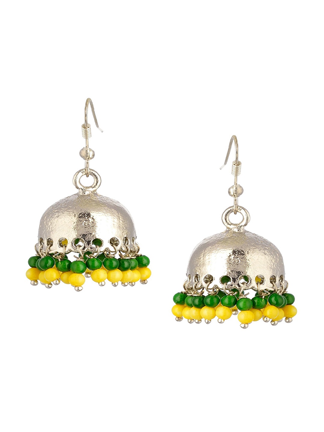 

Kshitij Jewels Silver-Toned & Green Contemporary Jhumkas Earrings