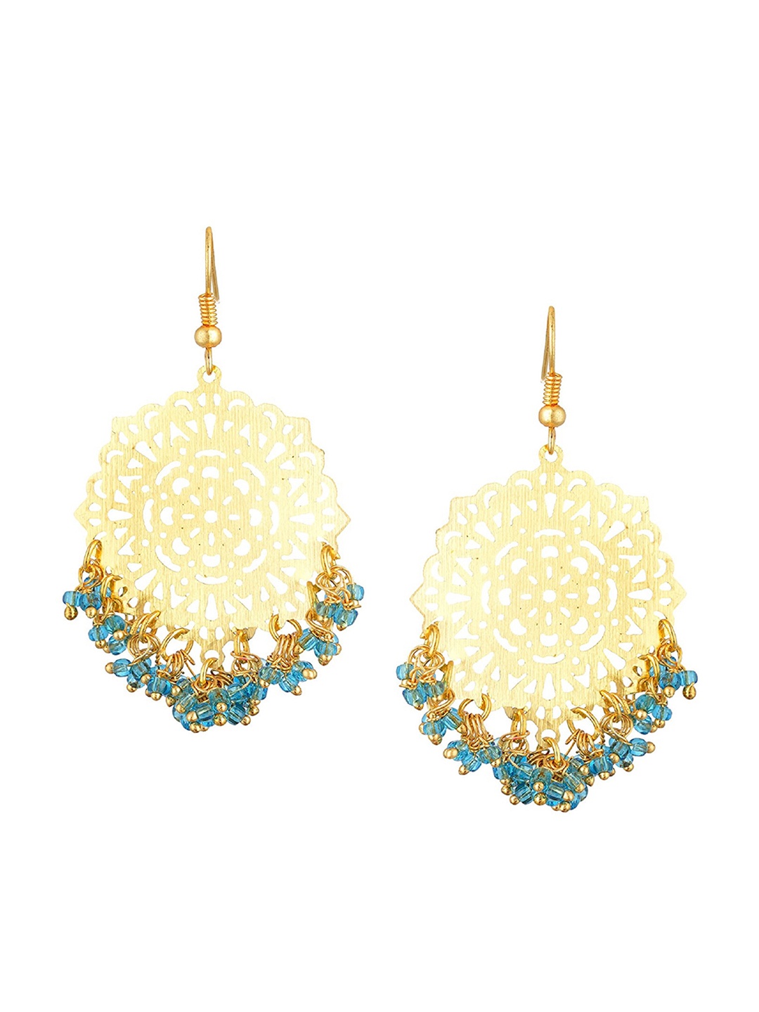 

Kshitij Jewels Women Gold-Toned & Turquoise Blue Circular Drop Earrings