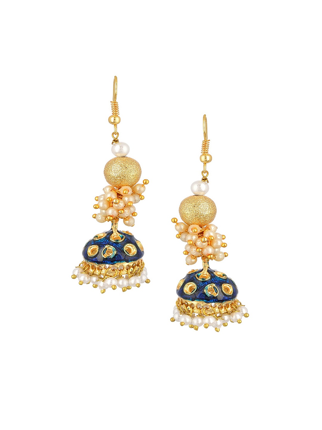 

Kshitij Jewels Navy Blue & Gold-Toned Contemporary Jhumkas Earrings