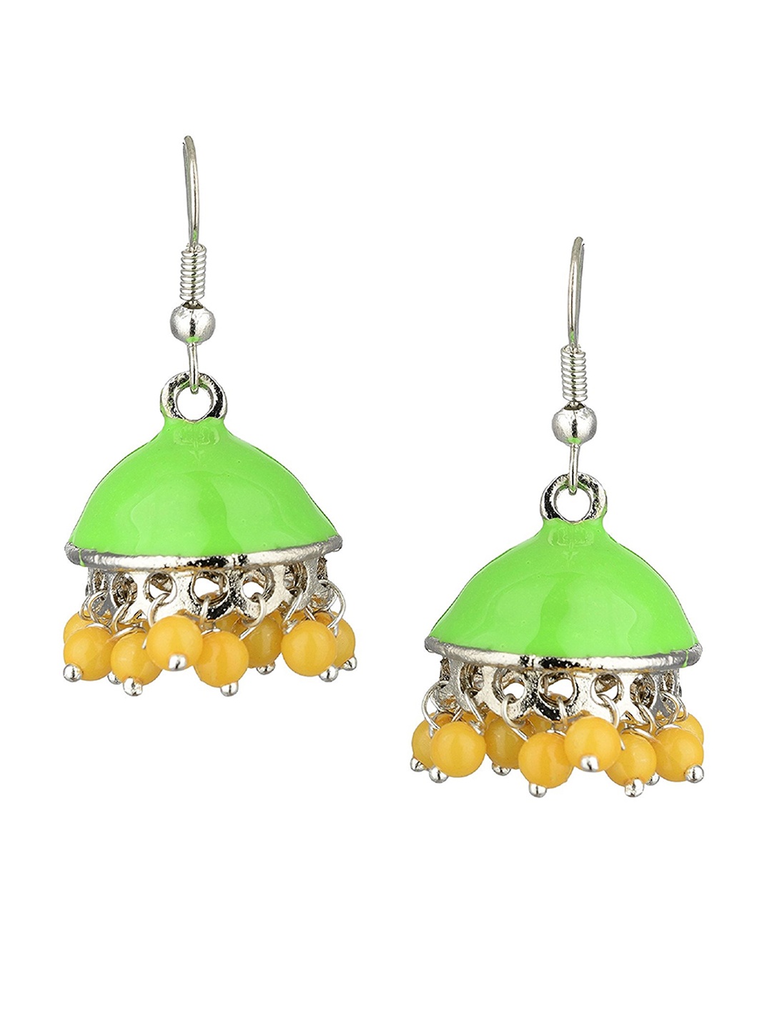 

Kshitij Jewels Silver-Plated Green Contemporary Jhumkas Earrings