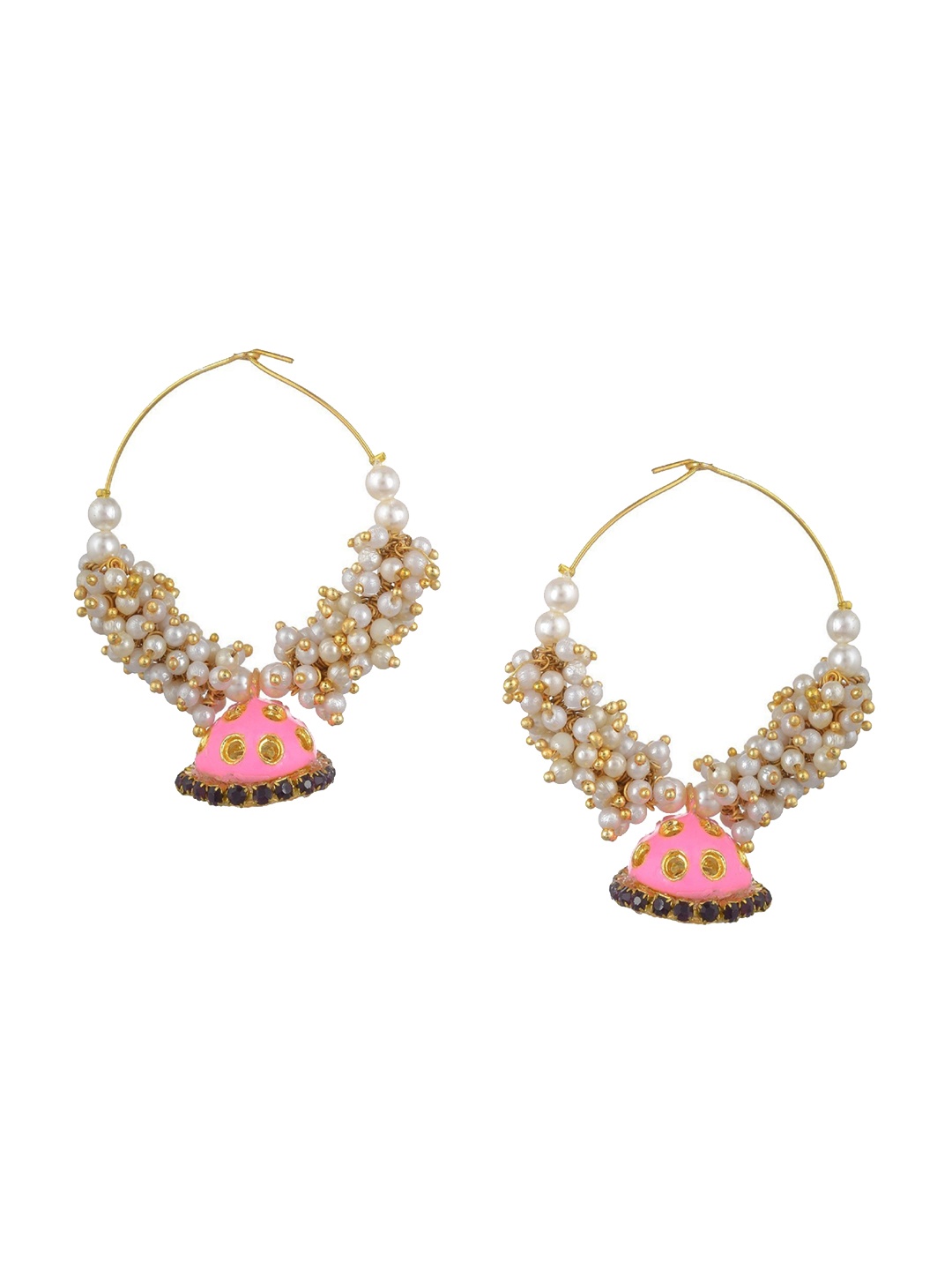 

Kshitij Jewels Gold-Toned & Pink Contemporary Hoop Earrings