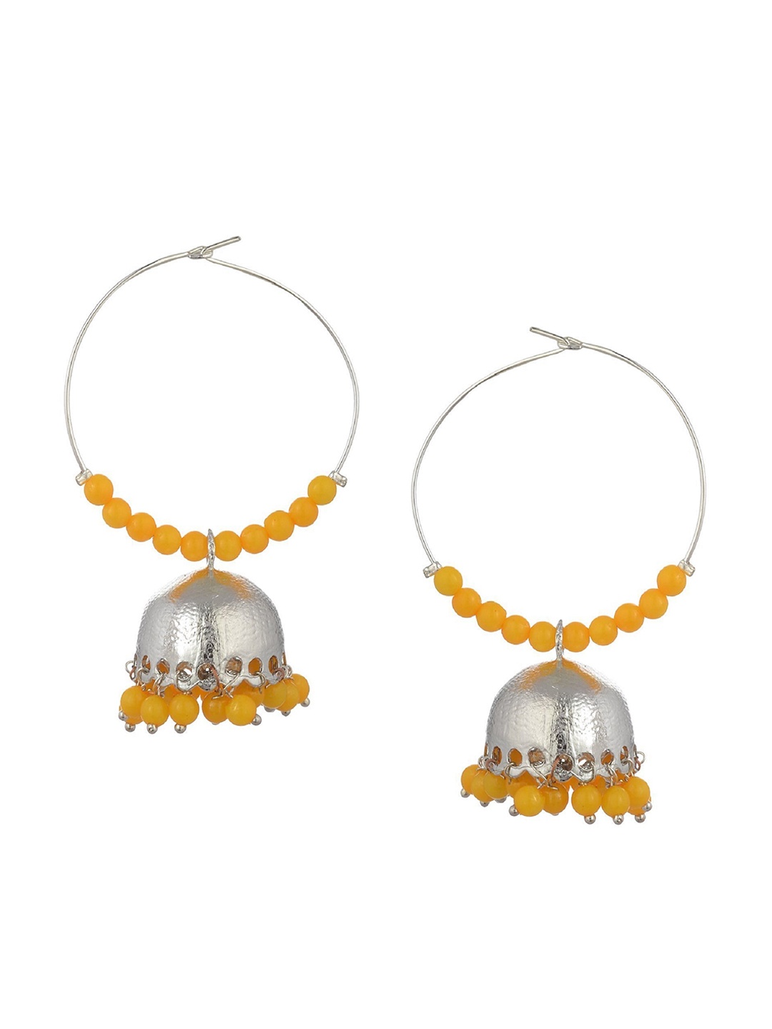 

Kshitij Jewels Silver-Toned & Yellow Contemporary Jhumkas Earrings