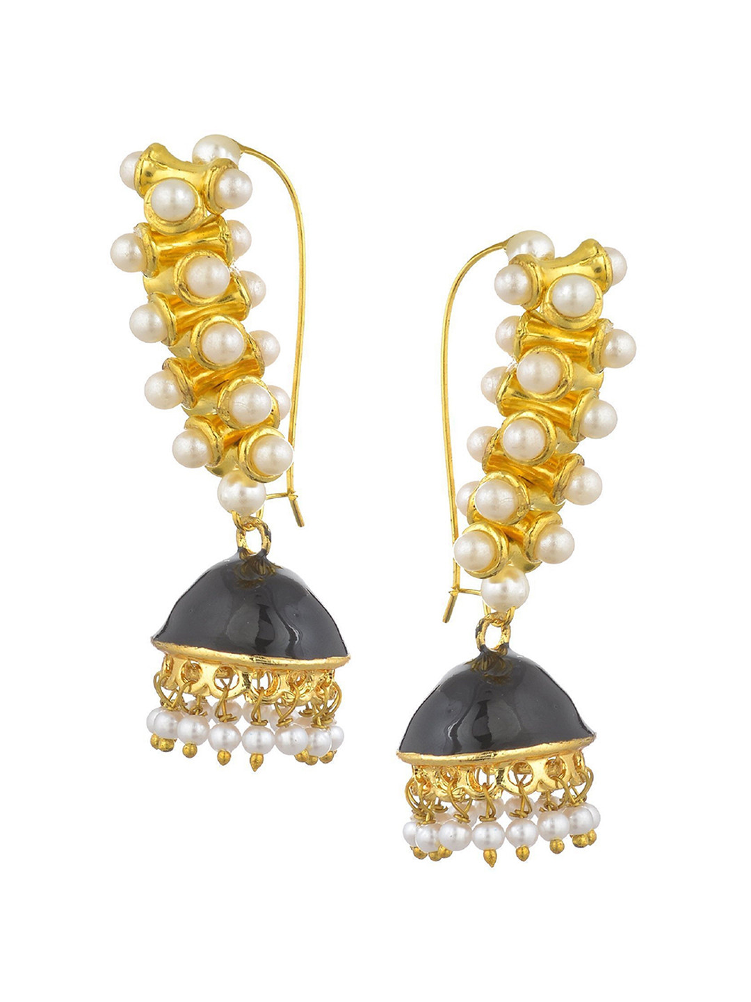 

Kshitij Jewels Gold-Toned & Black Contemporary Drop Earrings