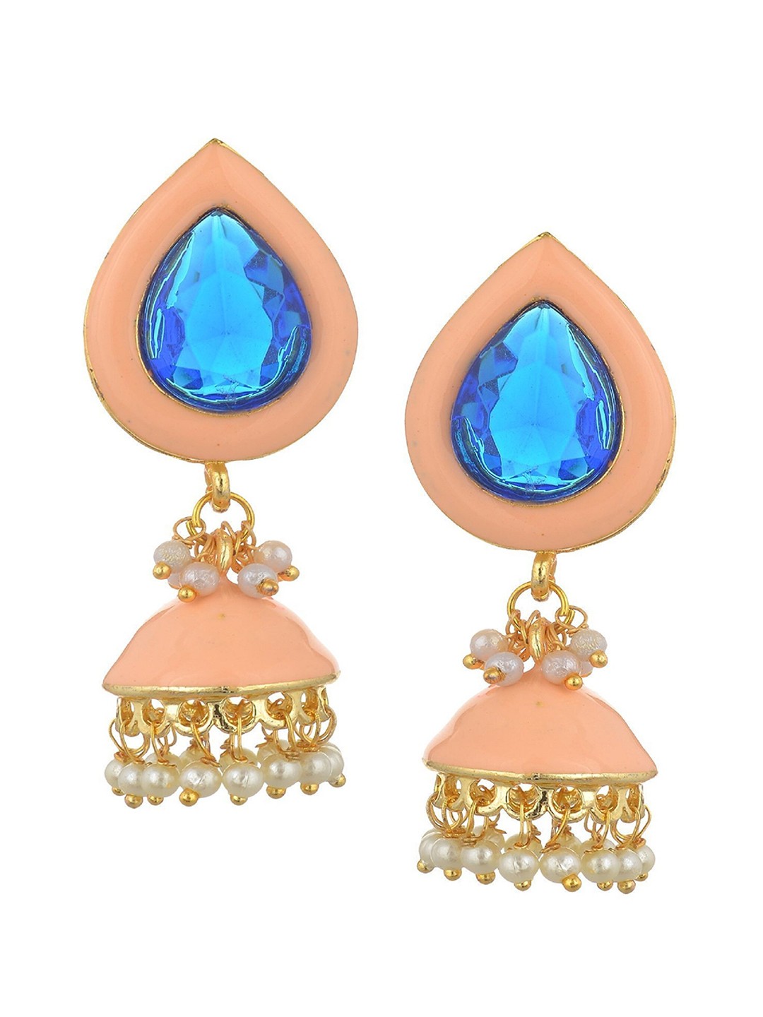 

Kshitij Jewels Women Gold-Toned & Peach Dome Shaped Jhumkas Earrings