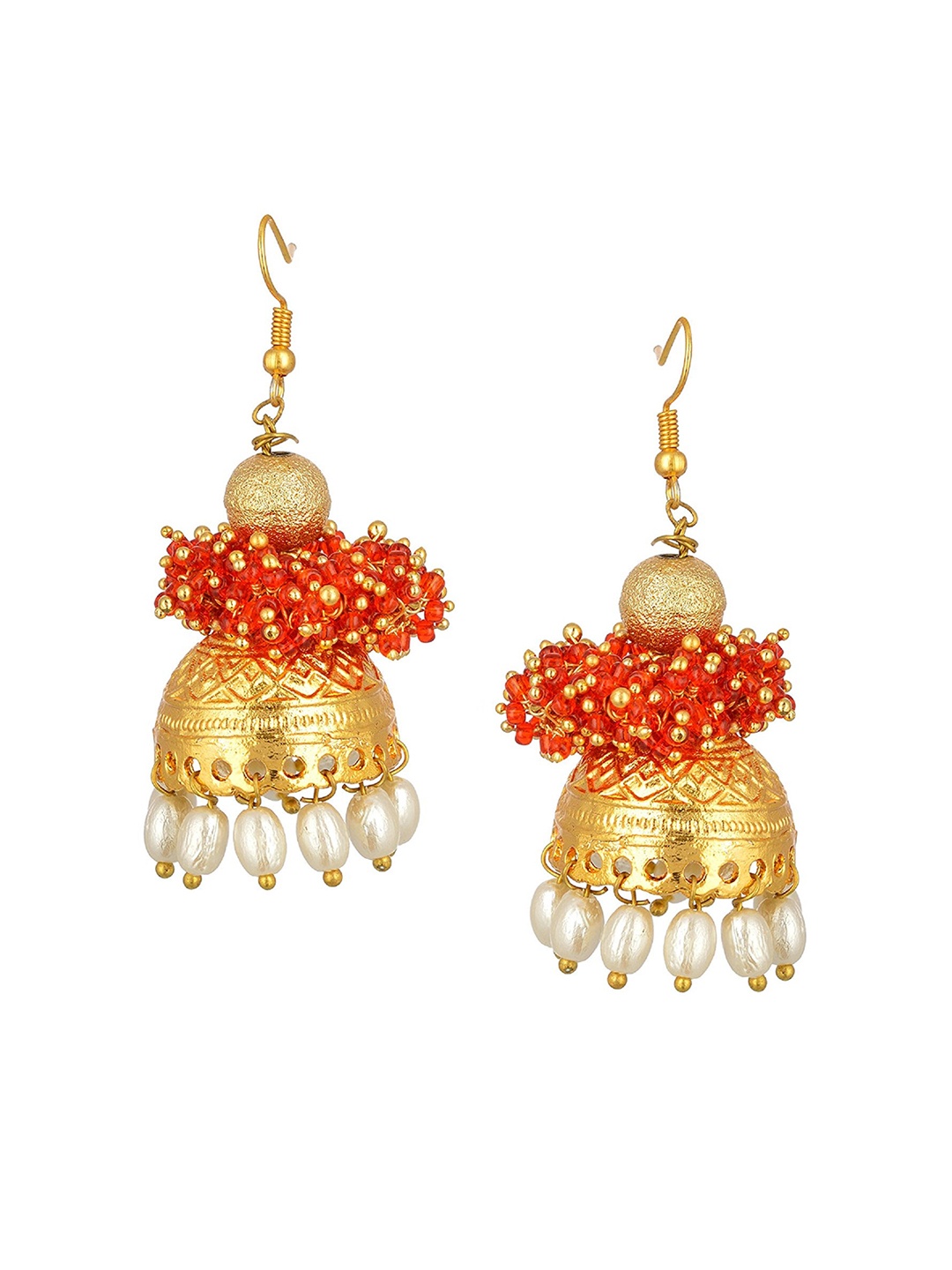 

Kshitij Jewels Red Contemporary Jhumkas Earrings