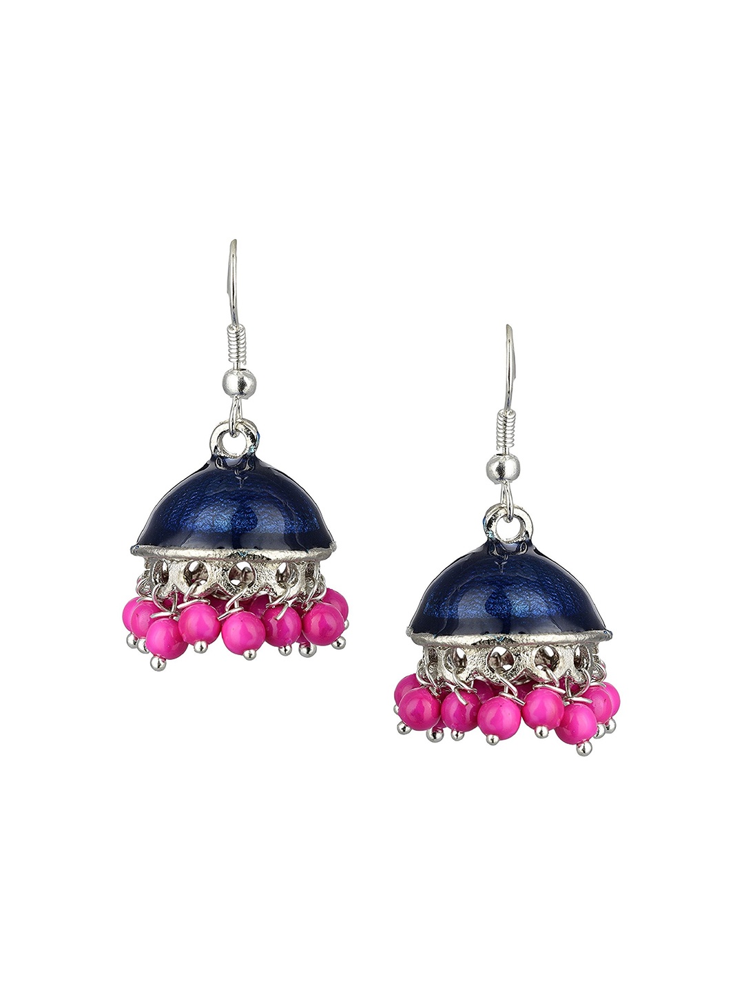 

Kshitij Jewels Navy Blue & Pink Contemporary Jhumkas Earrings