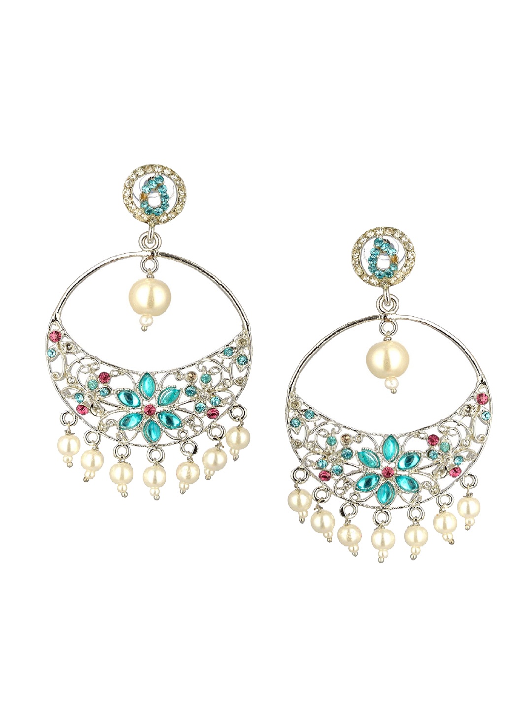 

Kshitij Jewels Women White & Blue Contemporary Metal Drop Earrings