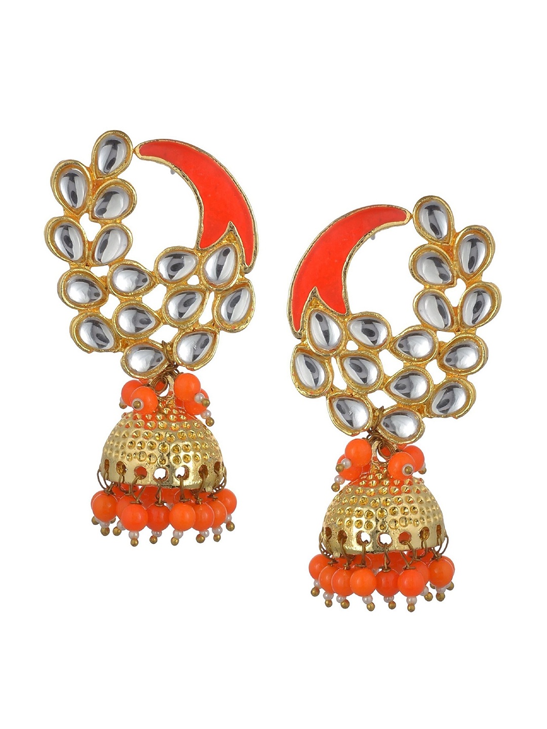 

Kshitij Jewels Orange & Gold Plated Contemporary Jhumkas Earrings
