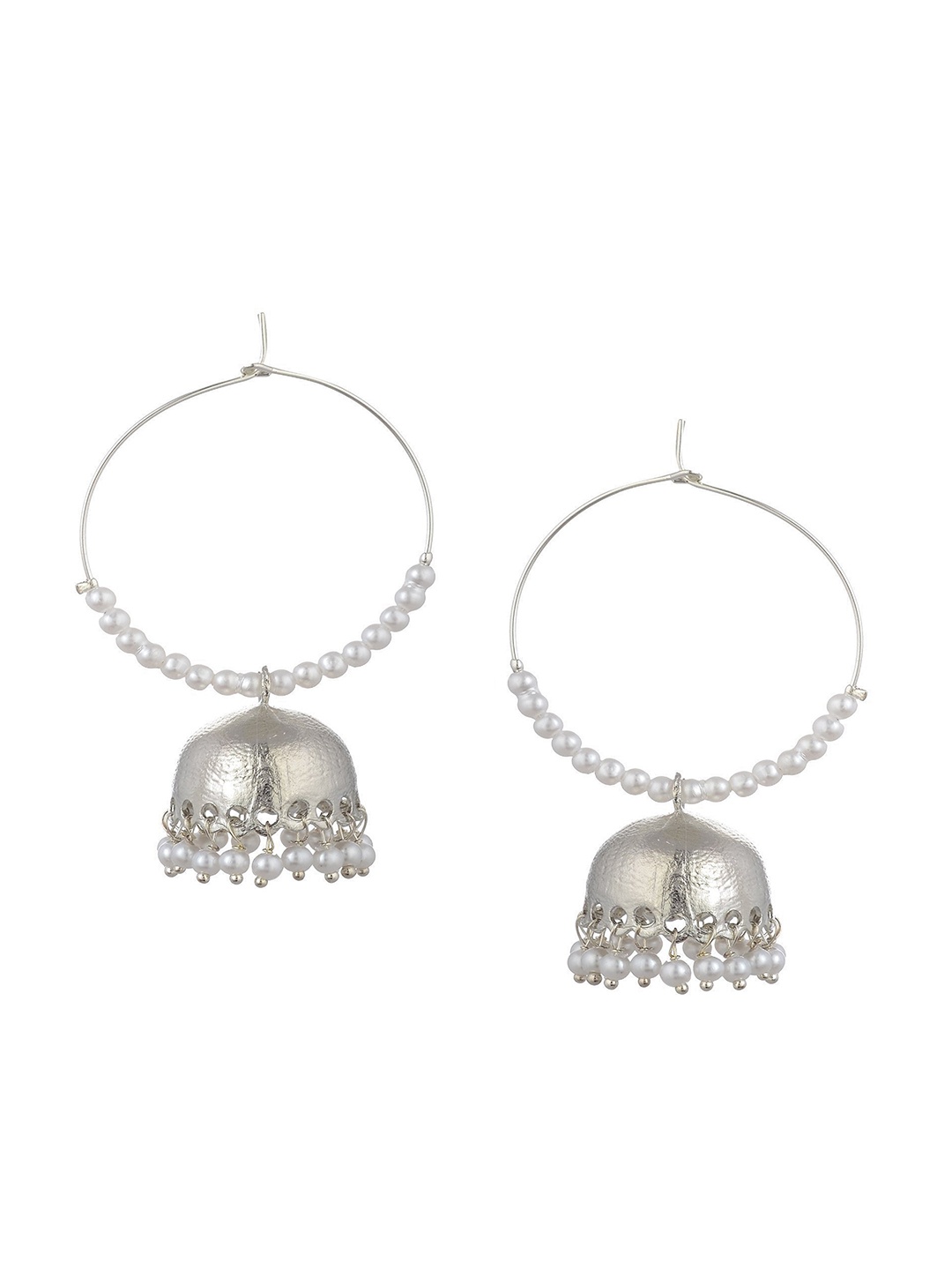 

Kshitij Jewels Women Silver-Toned & White Circular Jhumkas Earrings