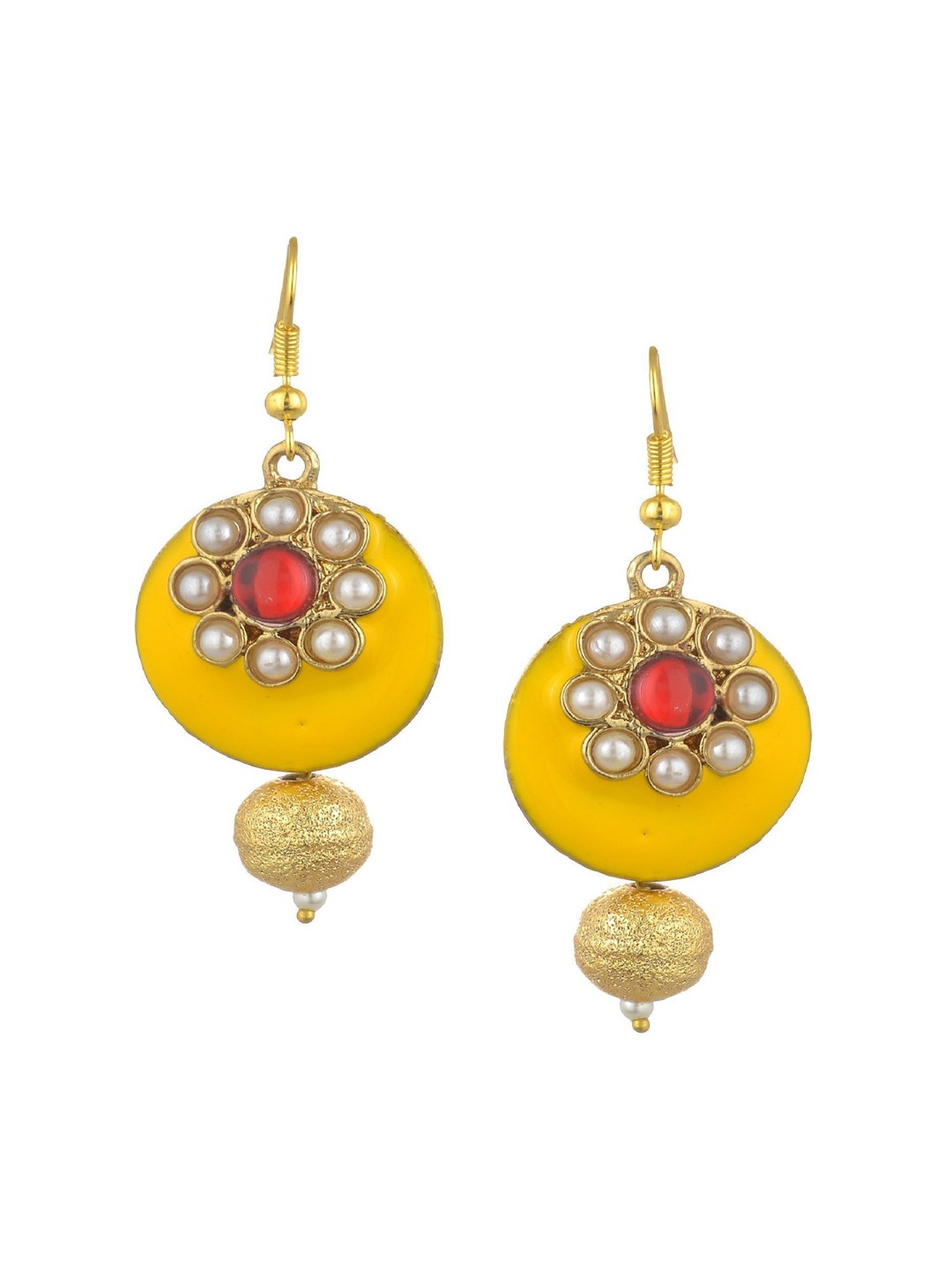 

Kshitij Jewels Yellow & Red Gold-Plated Contemporary Drop Earrings
