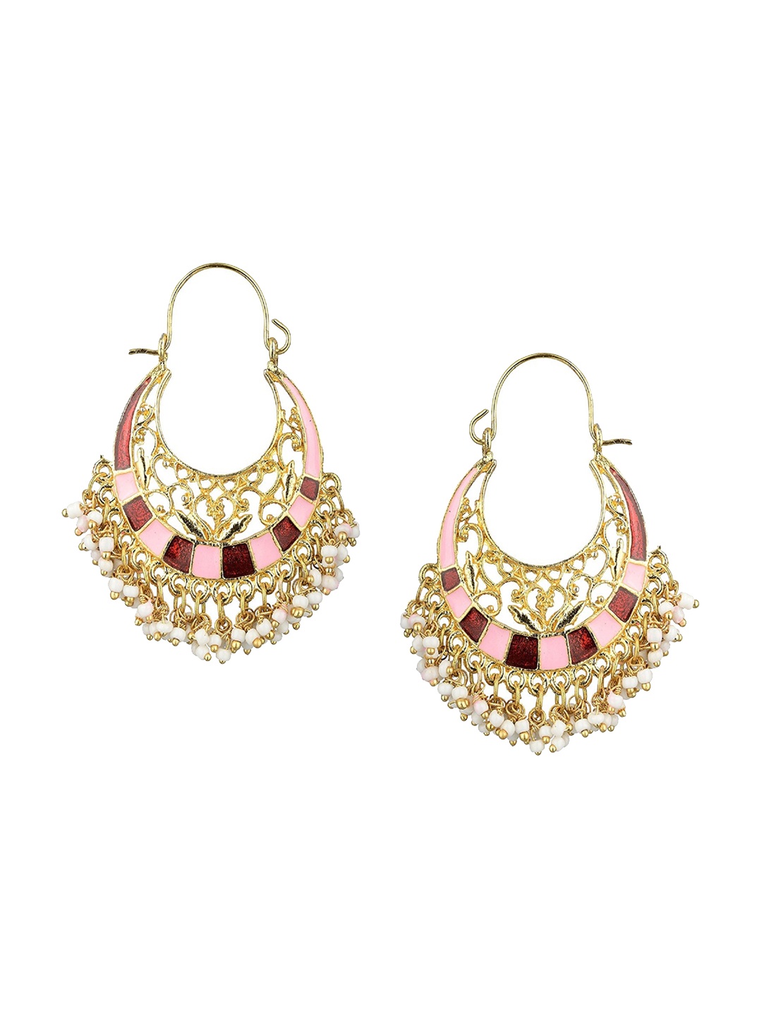 

Kshitij Jewels Pink Contemporary Gold-Plated Chandbalis Earrings