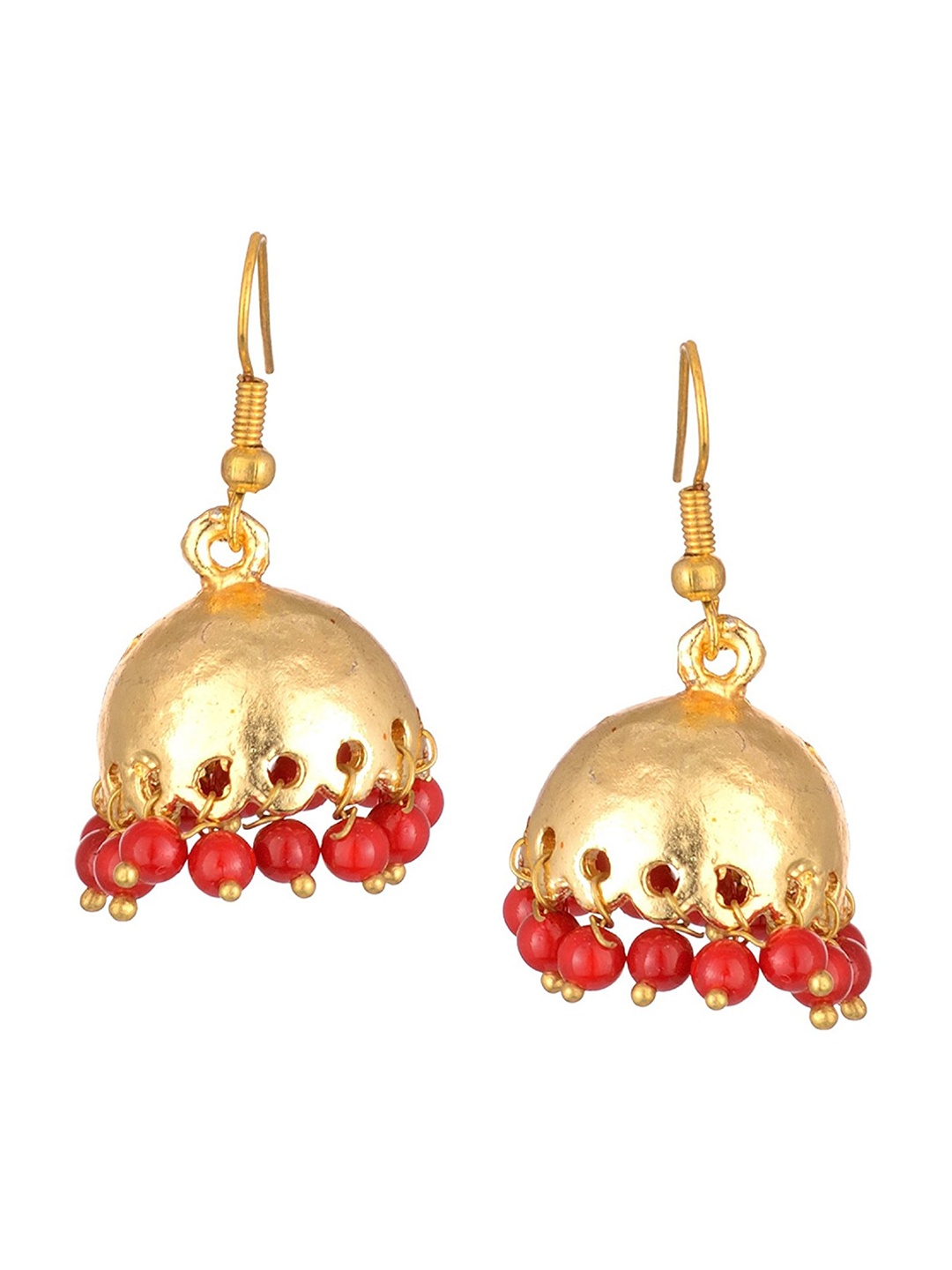 

Kshitij Jewels Red & Gold Plated Contemporary Jhumkas Earrings