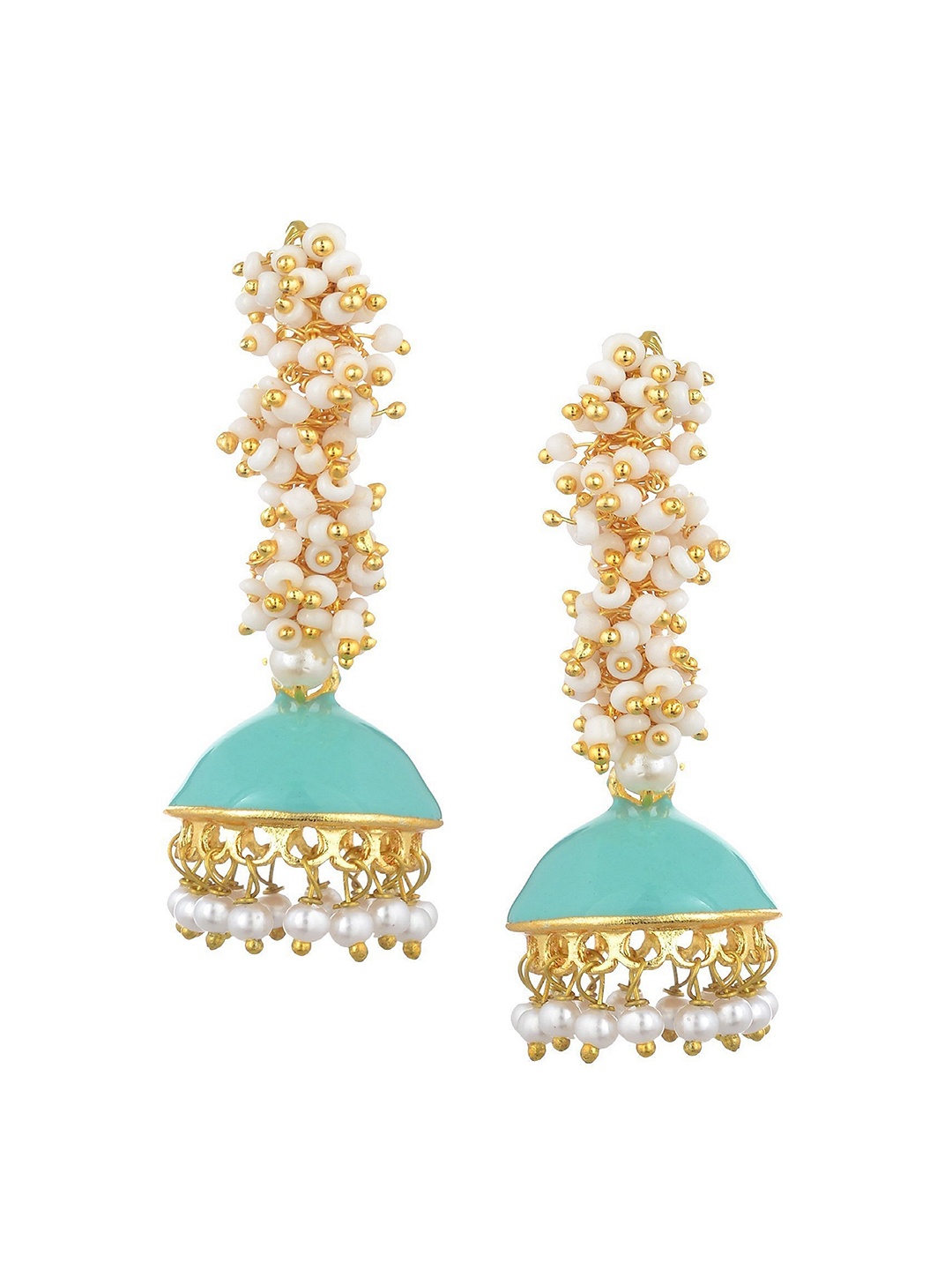 

Kshitij Jewels Women Blue & Gold-Toned Contemporary Jhumkas Earrings
